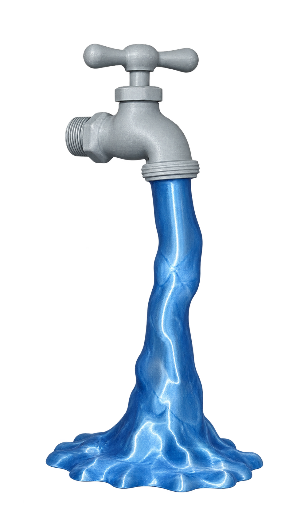 Rubinetto sospeso: Un piccolo gioco di equilibrio tra un rubinetto e una colata blu.